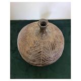 Handmade Ceramic Vessel with Leaf Vein Pattern and Narrow Neck - Maker's Mark ES
