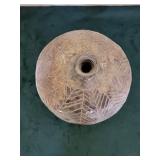Handmade Ceramic Vessel with Leaf Vein Pattern and Narrow Neck - Maker's Mark ES