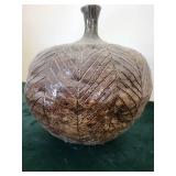 Handmade Ceramic Vessel with Leaf Vein Pattern and Narrow Neck - Maker's Mark ES