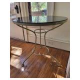 Round Glass Table with Metal Frame - 28-Inch Diameter
