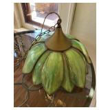 Tiffany-Style Green Pendant Lamp Brass Cap - 60W Max