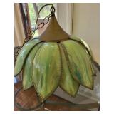 Tiffany-Style Green Pendant Lamp Brass Cap - 60W Max