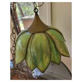 Tiffany-Style Green Pendant Lamp Brass Cap - 60W Max