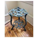 Vintage Cast Iron Two-Tier Plant Stand with Rose Motif