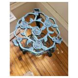 Vintage Cast Iron Two-Tier Plant Stand with Rose Motif