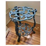 Vintage Cast Iron Two-Tier Plant Stand with Rose Motif