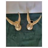 Pair of Vintage gold tone Bird Candle Holders with Raised Wings (Lot of 2)