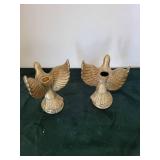 Pair of Vintage gold tone Bird Candle Holders with Raised Wings (Lot of 2)