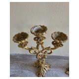 Pair of Ornate Gilt Brass Candelabras, Rococo Revival
