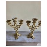 Pair of Ornate Gilt Brass Candelabras, Rococo Revival