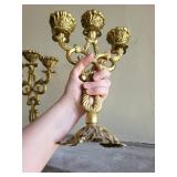 Pair of Ornate Gilt Brass Candelabras, Rococo Revival