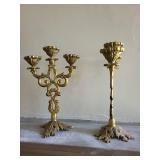 Pair of Ornate Gilt Brass Candelabras, Rococo Revival