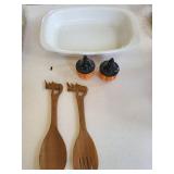 White Ceramic Casserole Dish with Blue Floral Accent - Halloween Pumpkin (Lot of 5)