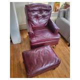 Leather Armchair with Matching Ottoman on Casters