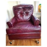 Leather Armchair with Matching Ottoman on Casters