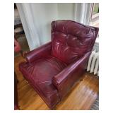 Leather Armchair with Matching Ottoman on Casters