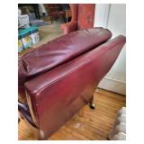 Leather Armchair with Matching Ottoman on Casters