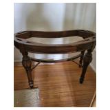 Antique Carved Wood Settee with Upholstered Cushion