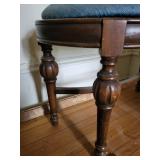 Antique Carved Wood Settee with Upholstered Cushion