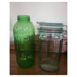 Vintage Glass Jars - Tall Embossed Bottle & Clamp-Lid Jar (Lot of 2)