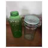 Vintage Glass Jars - Tall Embossed Bottle & Clamp-Lid Jar (Lot of 2)