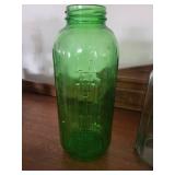 Vintage Glass Jars - Tall Embossed Bottle & Clamp-Lid Jar (Lot of 2)