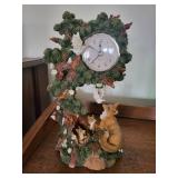Woodland Clock Sculpture with Fox Family with Birds - Quartz Battery Clock