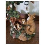 Woodland Clock Sculpture with Fox Family with Birds - Quartz Battery Clock