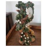 Woodland Clock Sculpture with Fox Family with Birds - Quartz Battery Clock