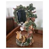 Woodland Clock Sculpture with Fox Family with Birds - Quartz Battery Clock