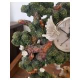 Woodland Clock Sculpture with Fox Family with Birds - Quartz Battery Clock