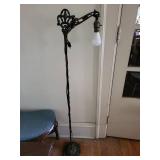 2 Antique Cast Iron Floor Lamps with Ornate Scrollwork and Filigree Base