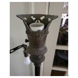 2 Antique Cast Iron Floor Lamps with Ornate Scrollwork and Filigree Base