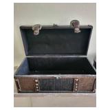 Asian-Style Wood Trunk With Calligraphy Script Panels & Round Wicker Basket (Lot of 2)