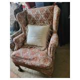 Vintage Floral Damask Armchair with Rope Fringe Pillow