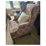 Vintage Floral Damask Armchair with Rope Fringe Pillow