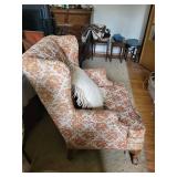 Vintage Floral Damask Armchair with Rope Fringe Pillow