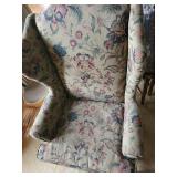 Vintage Floral Upholstered Wingback Armchair with Decorative Pillow