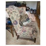 Vintage Floral Upholstered Wingback Armchair with Decorative Pillow