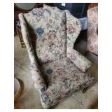 Vintage Floral Upholstered Wingback Armchair with Decorative Pillow
