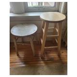 Pair of Vintage Painted Wooden Stools with Distressed Finish