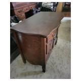 Antique Oak Serpentine Front Sideboard Buffet with Brass Bail Handles