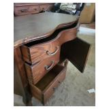 Antique Oak Serpentine Front Sideboard Buffet with Brass Bail Handles