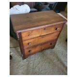 Vintage Wooden 4-Drawer Dresser with Locking Top Drawers & Turned Feet