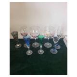 Mosaic Patterned Glass and Assorted Colorful Stemware - Blue and Green Goblets