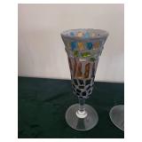 Mosaic Patterned Glass and Assorted Colorful Stemware - Blue and Green Goblets