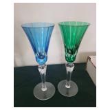Mosaic Patterned Glass and Assorted Colorful Stemware - Blue and Green Goblets