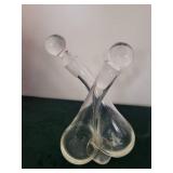 Assorted Glassware - Iridescent Green Starburst Bowl, Coiled Blue Decanters, Clear Goblets