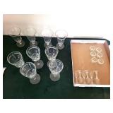 Six Crystal Stemware Glasses with Etched Leaf Pattern assorted lot