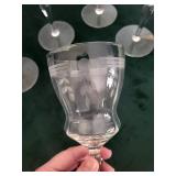 Six Crystal Stemware Glasses with Etched Leaf Pattern assorted lot